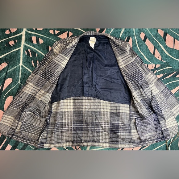 Vintage T.R. Bentley Linen Blend Single Button Plaid Navy Blazer Jacket - Picture 5 of 11